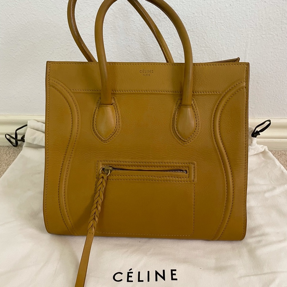 Celine Mustard Yellow Leather Tote Bag